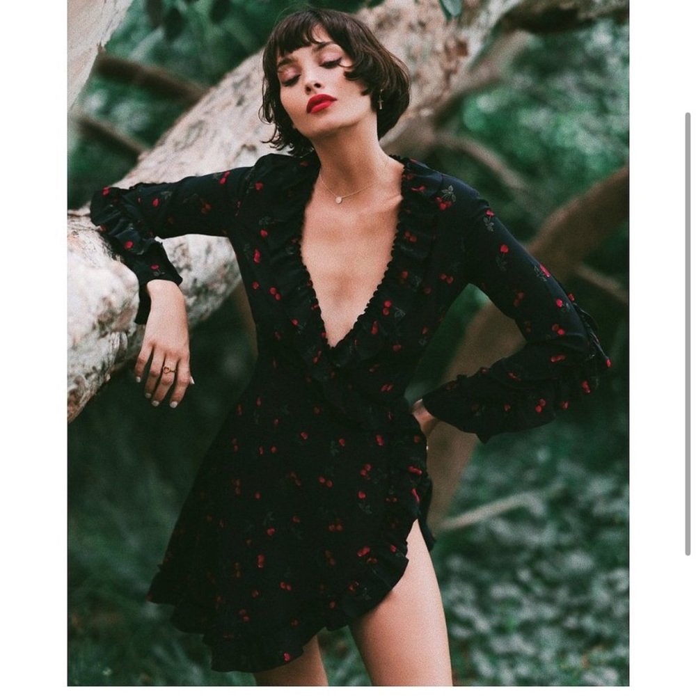 The Kooples Cherry Silk Ruffle Wrap Dress